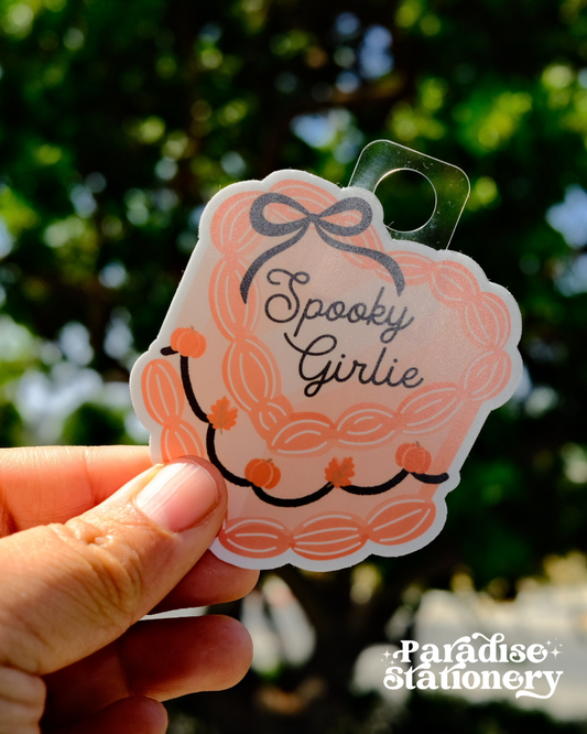 Spooky Girlie Halloween Sticker - Cute Pumpkin Vinyl Decal with Bow