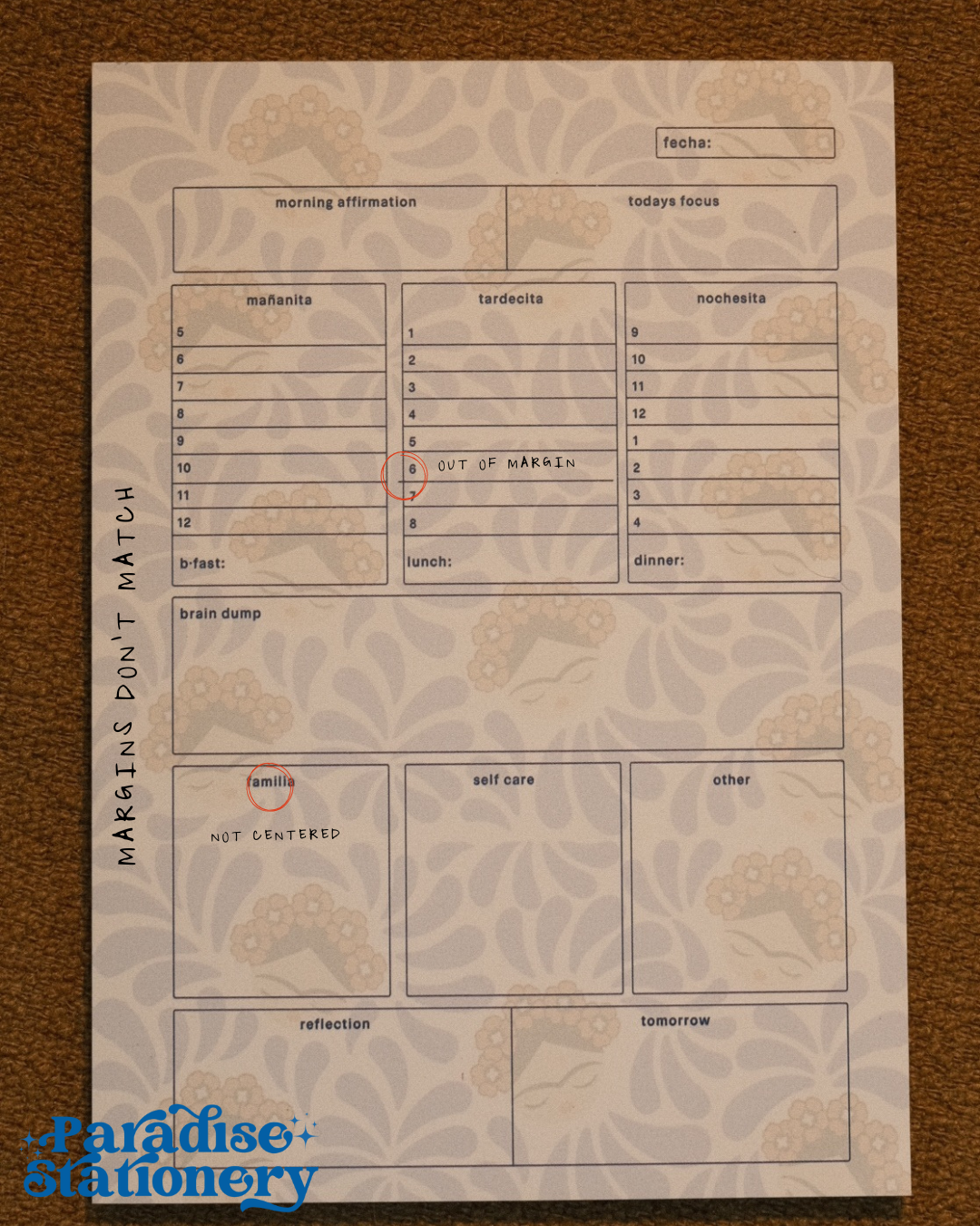 Frida Daily Planner Notepad 5x7 - Talavera Floral Design - Bilingual Spanish Planner - Imperfect Sale - 50 Sheets