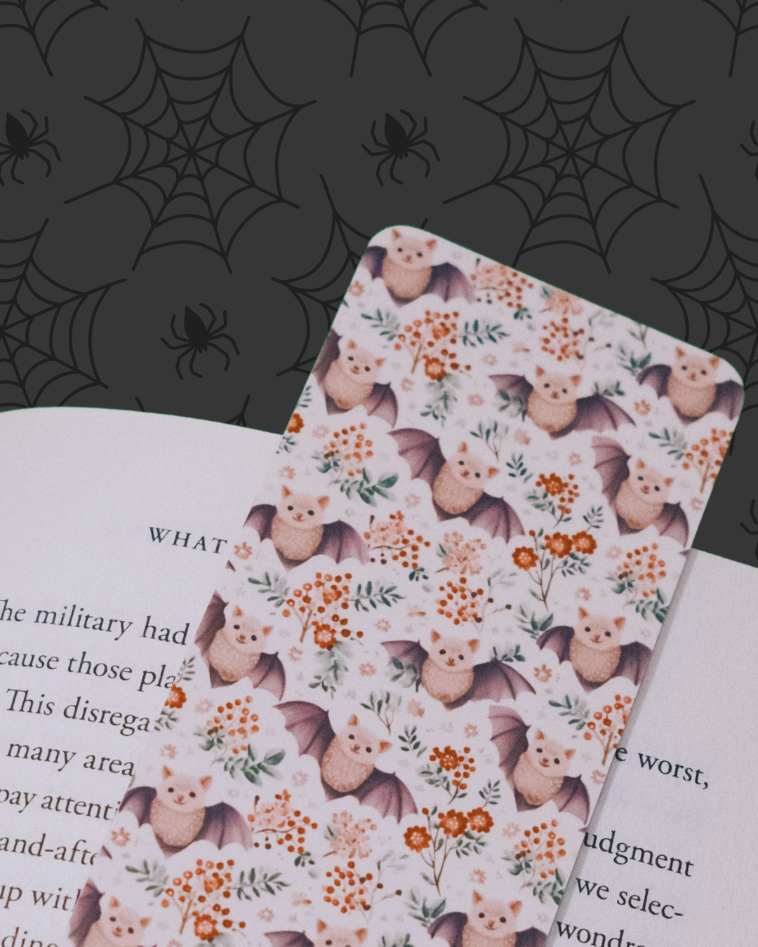 Batty Florals | Bat Bookmark Floral | Cute Halloween Bookmark Autumn 2x6 Laminated | Watercolor Bat Book Mark | Fall Floral Bookmark | October Reading Gift