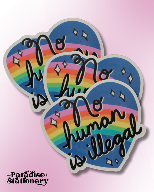 "No Human Is Illegal" Rainbow Heart Sticker