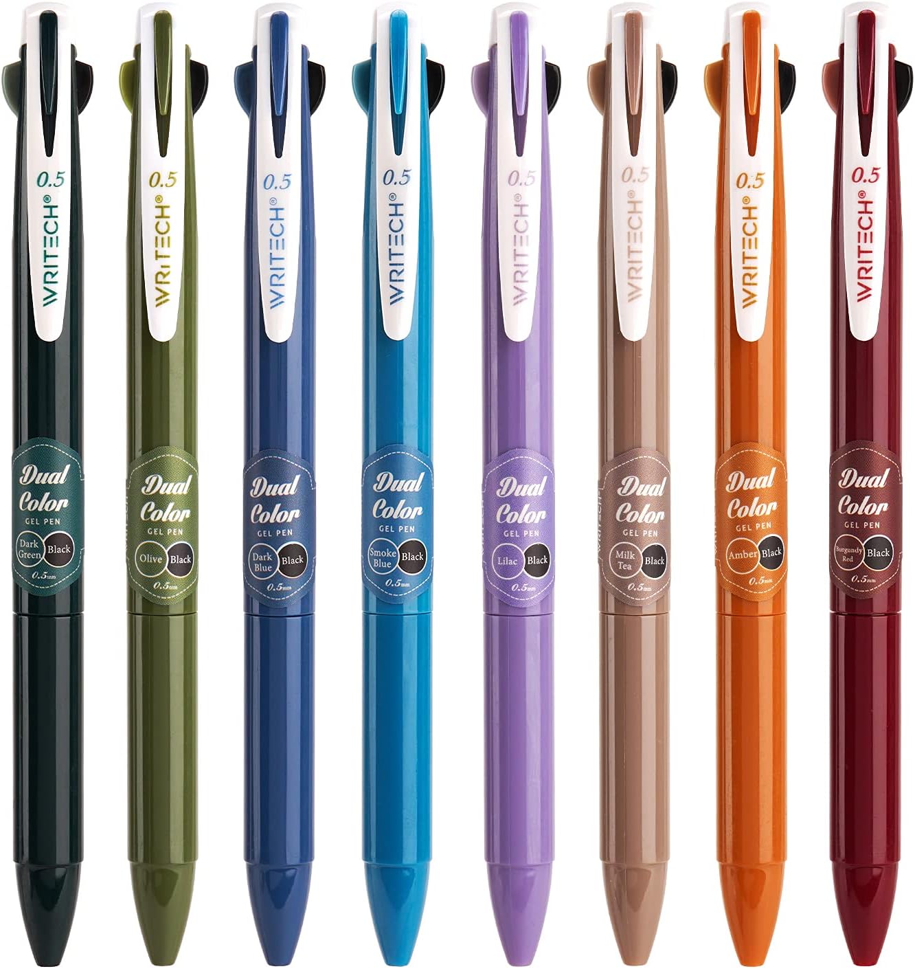 WRITECH Retractable Gel Ink Pens: Multi Colored 2 in 1 Colorful Click Pens 0.5mm