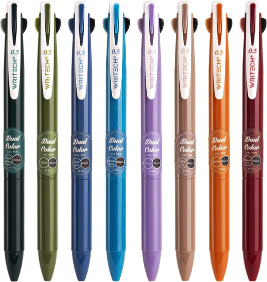 WRITECH Retractable Gel Ink Pens: Multi Colored 2 in 1 Colorful Click Pens 0.5mm