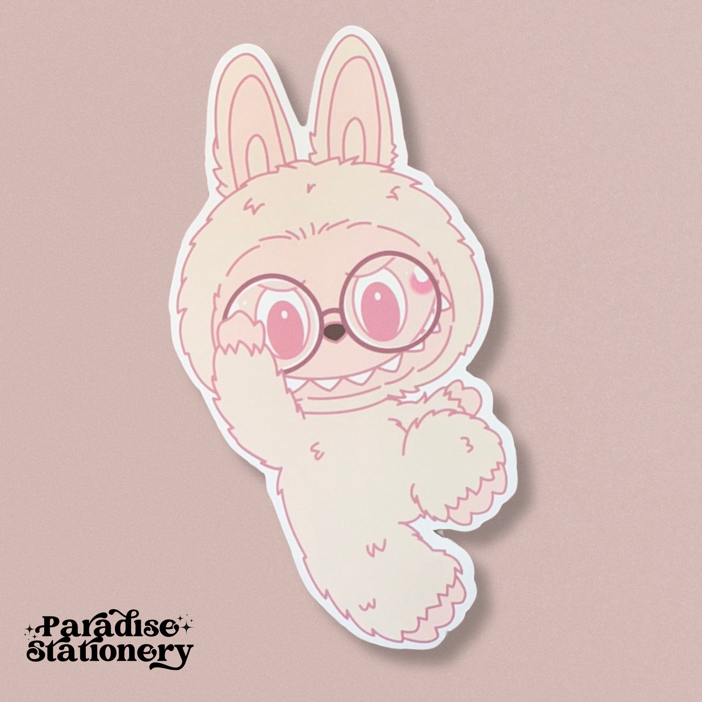 Kawaii Pink Labubu Sticker with Glasses