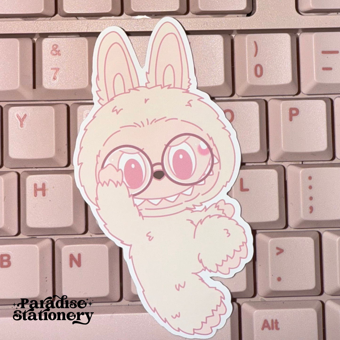Kawaii Pink Labubu Sticker with Glasses