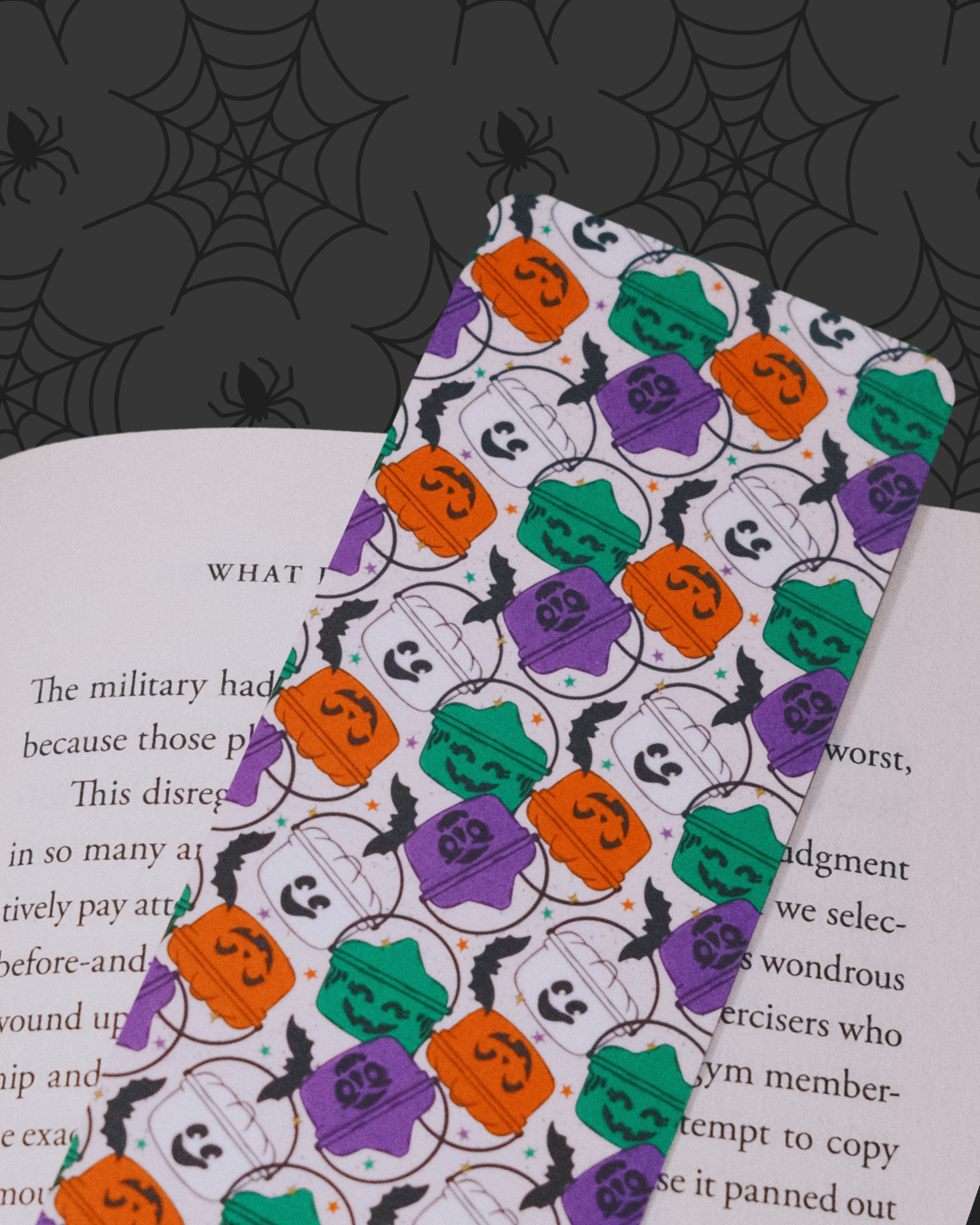 Trick or Treat Buckets | Jack-o'-Lantern Bookmark Halloween | Pumpkin Bucket Bookmark 2x6 Laminated | Trick or Treat Book Mark | Colorful Halloween Gift | Kids Reading