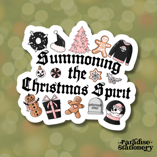 Summoning the Christmas Spirit Sticker | Spooky Cute Holiday Aesthetic Matte Vinyl Sticker