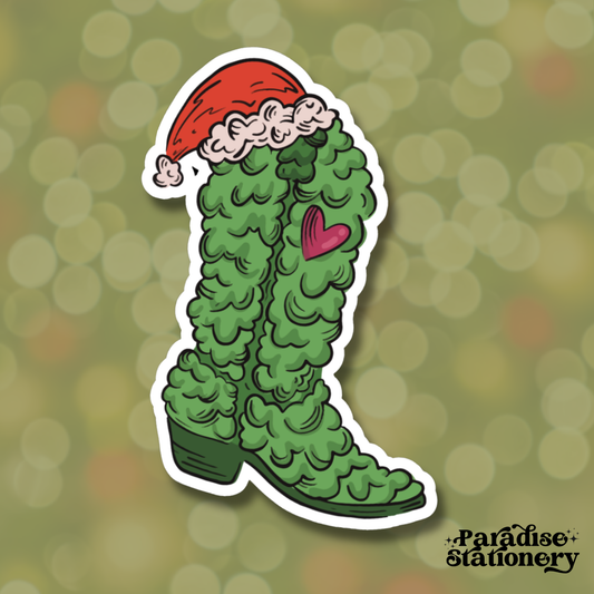 Grinch Fuzzy Green Christmas Boots Sticker | Cozy Holiday Aesthetic Matte Vinyl Sticker