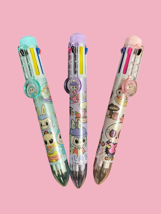 My Monster Labubu-Inspired Multi-Color Ballpoint Pen – 6 Ink Colors, Kawaii Stationery