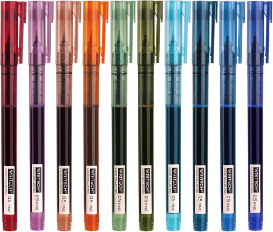  colorful pens with visible brand name on a white background