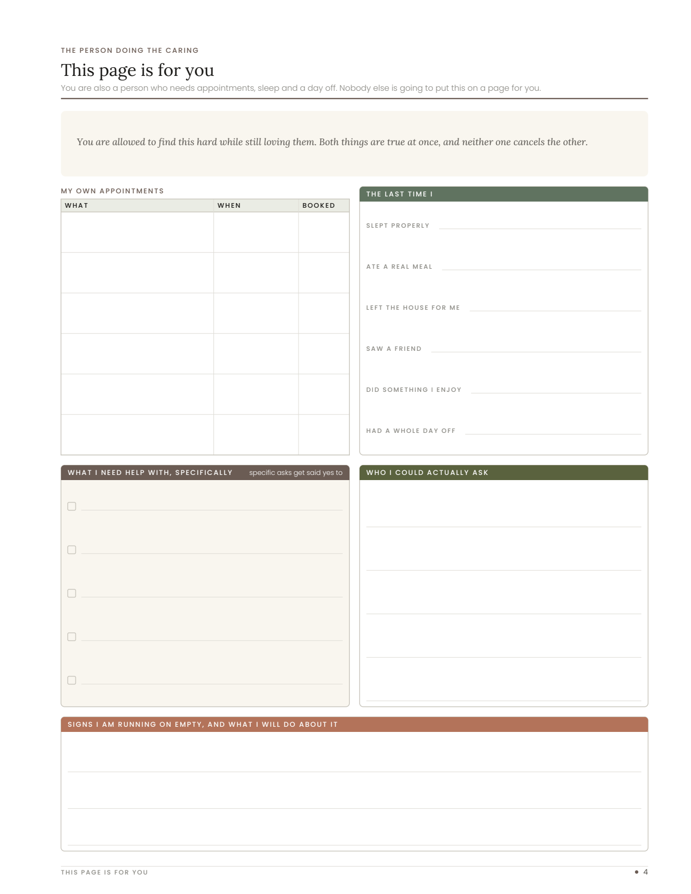 Caregiving: a page for you